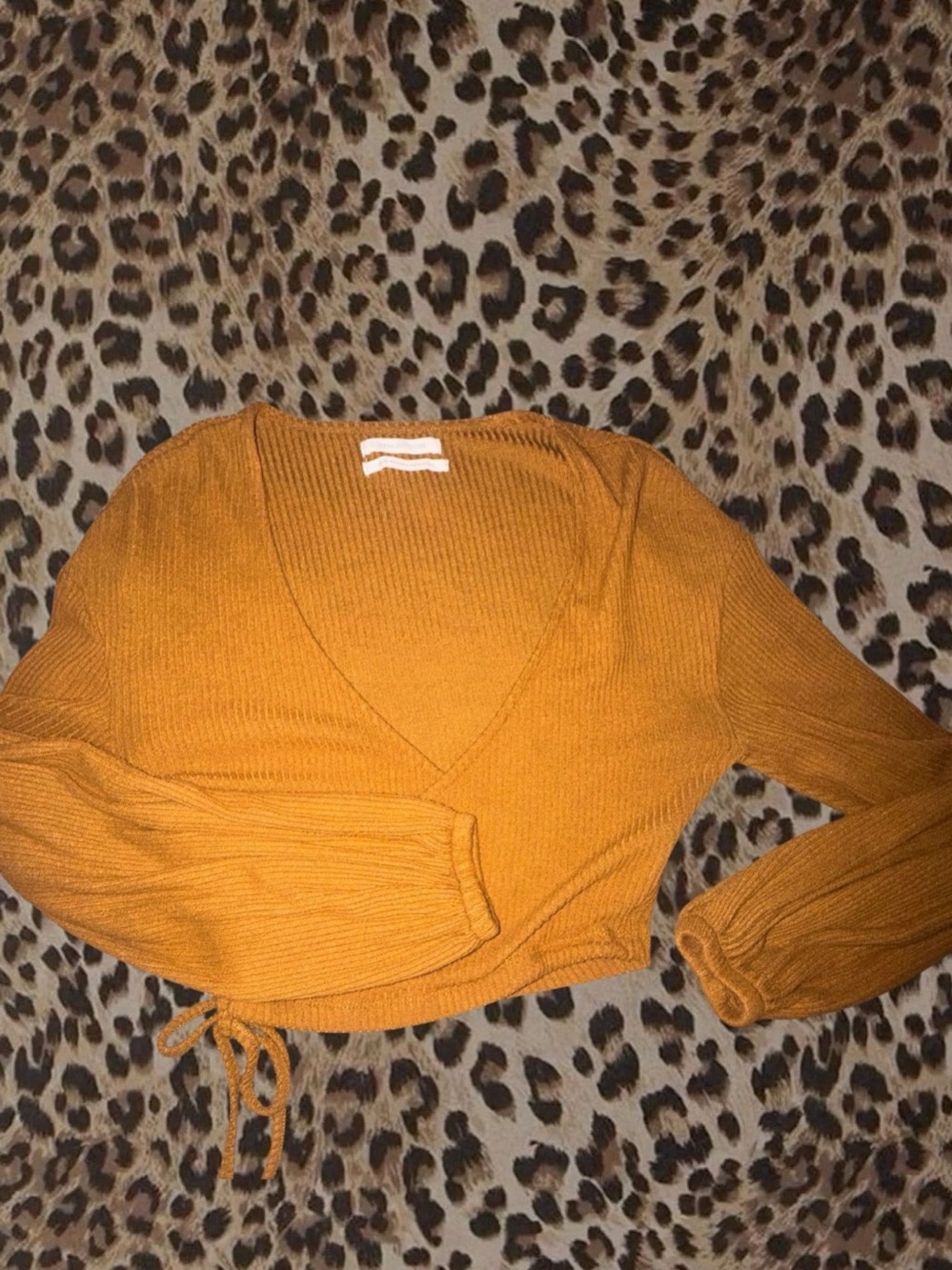 Urban Outfitters UO Cozy Long Sleeve Cropped Wrap Top Orange